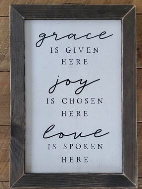 Grace Joy Love Framed Wall Sign - White & Dark Wood